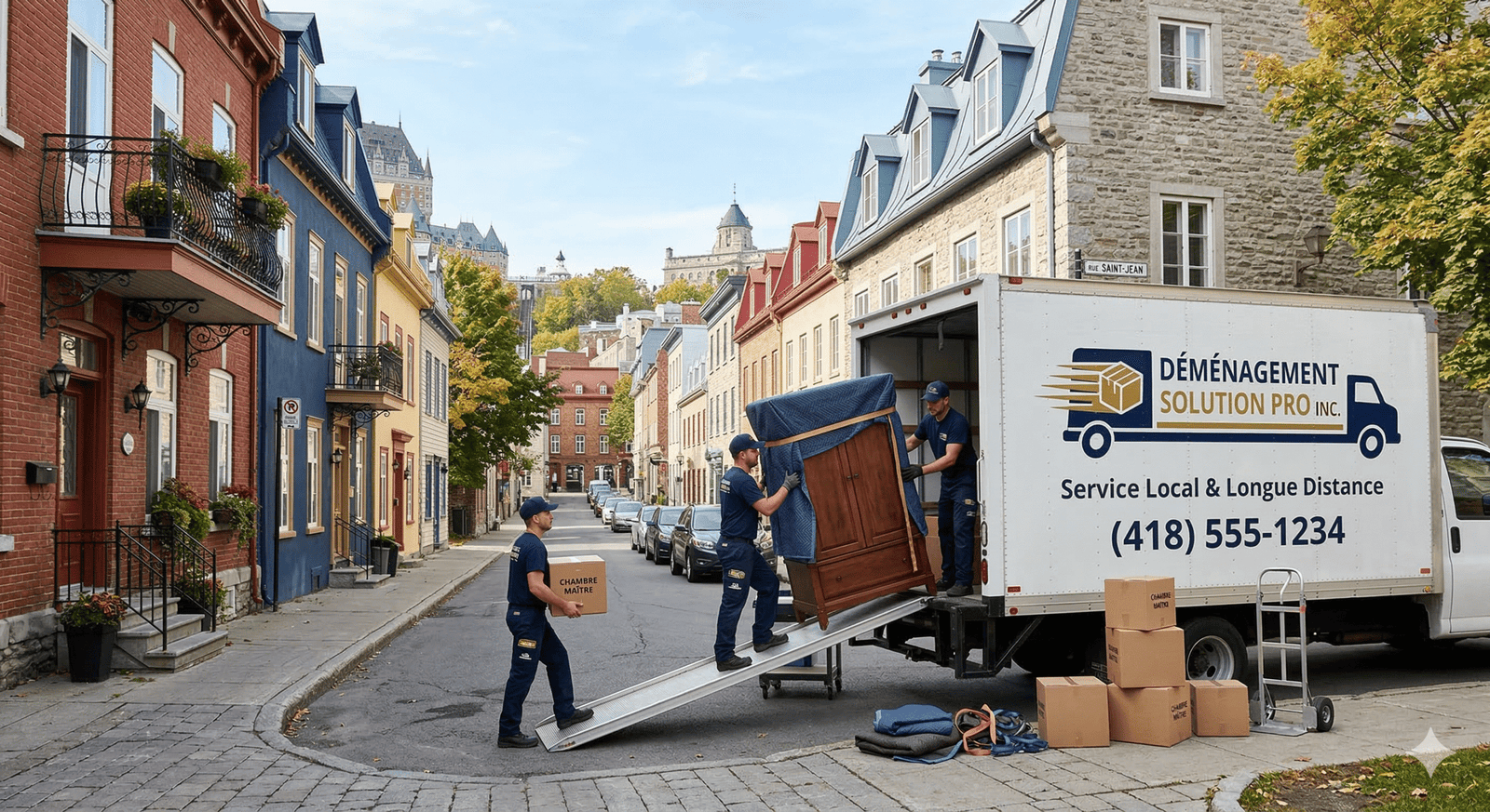 Camion de DÉMÉNAGEMENT SOLUTION PRO INC dans une rue de Québec